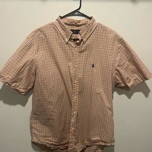 Ralph Lauren Orange Plaid Short Sleeve Button-Down Shirt with Navy Pony